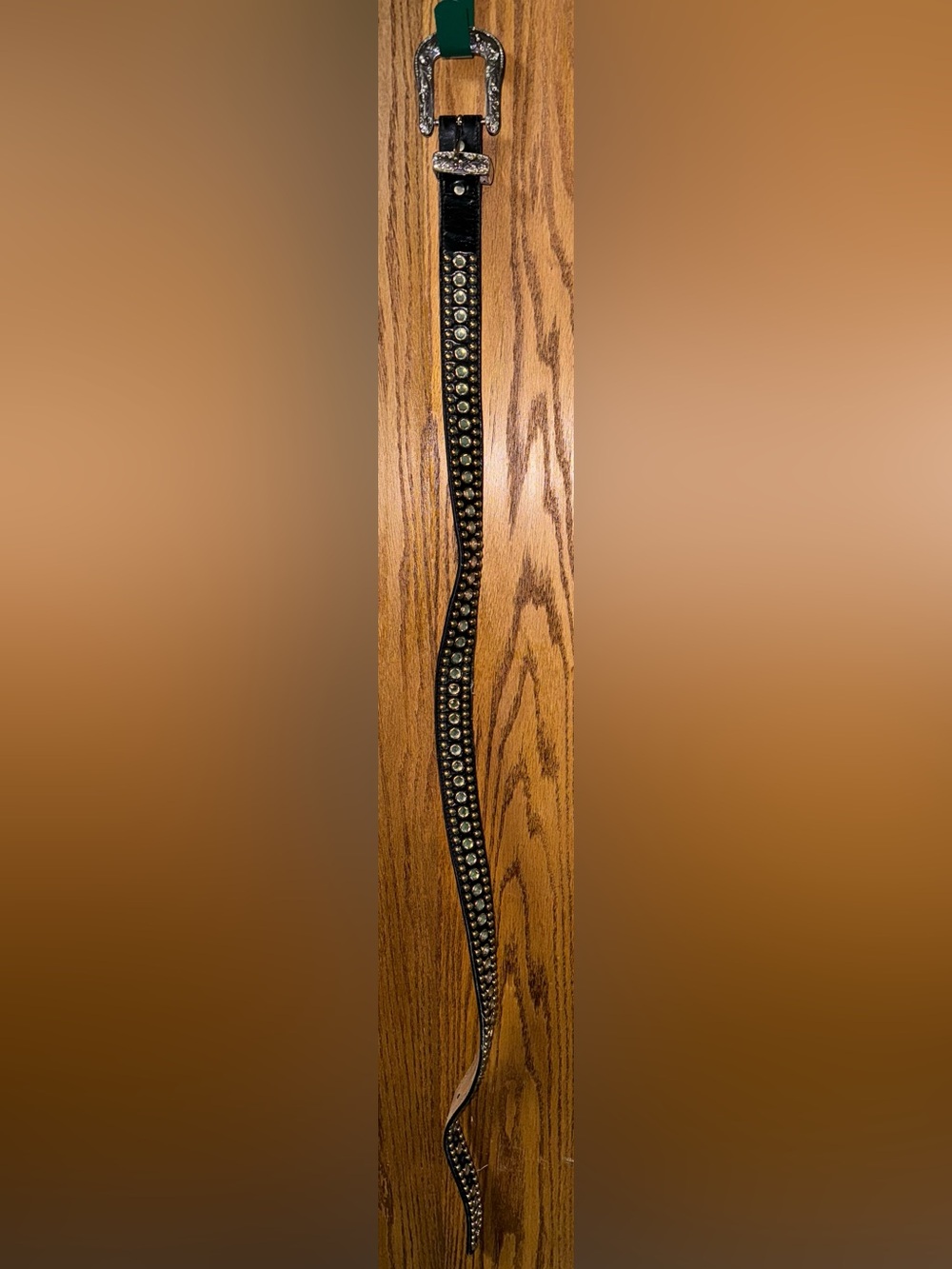 Studded Black Leather Belt with Silver Hardware